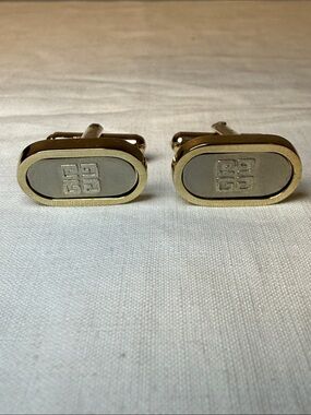Givenchy 4G Logo Gold Tone Oval Vintage Cufflinks 1" Designer Formal